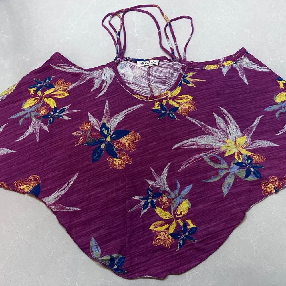 We The Free Baggy Floral Purple Strappy Tank Top, Large